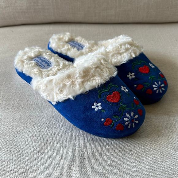 Lanz of Salzburg Embroidered Floral Mule Slippers Size M (7), Royal Blue - Picture 3 of 9